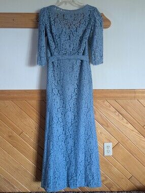 Mother Of The Bride Classic Lace Maxi Dress in Dusty Blue